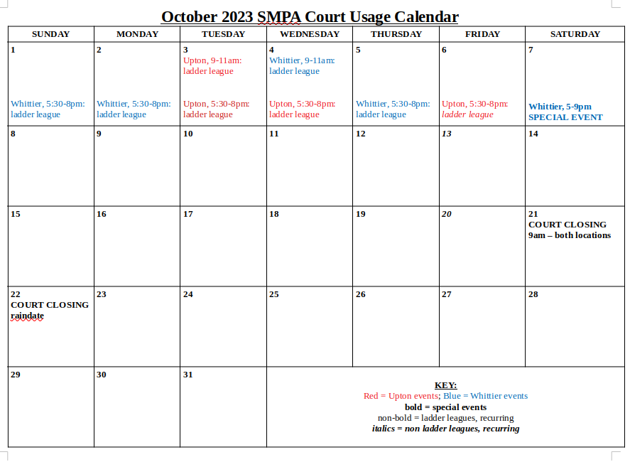 Court Usage Calendar H Siersma